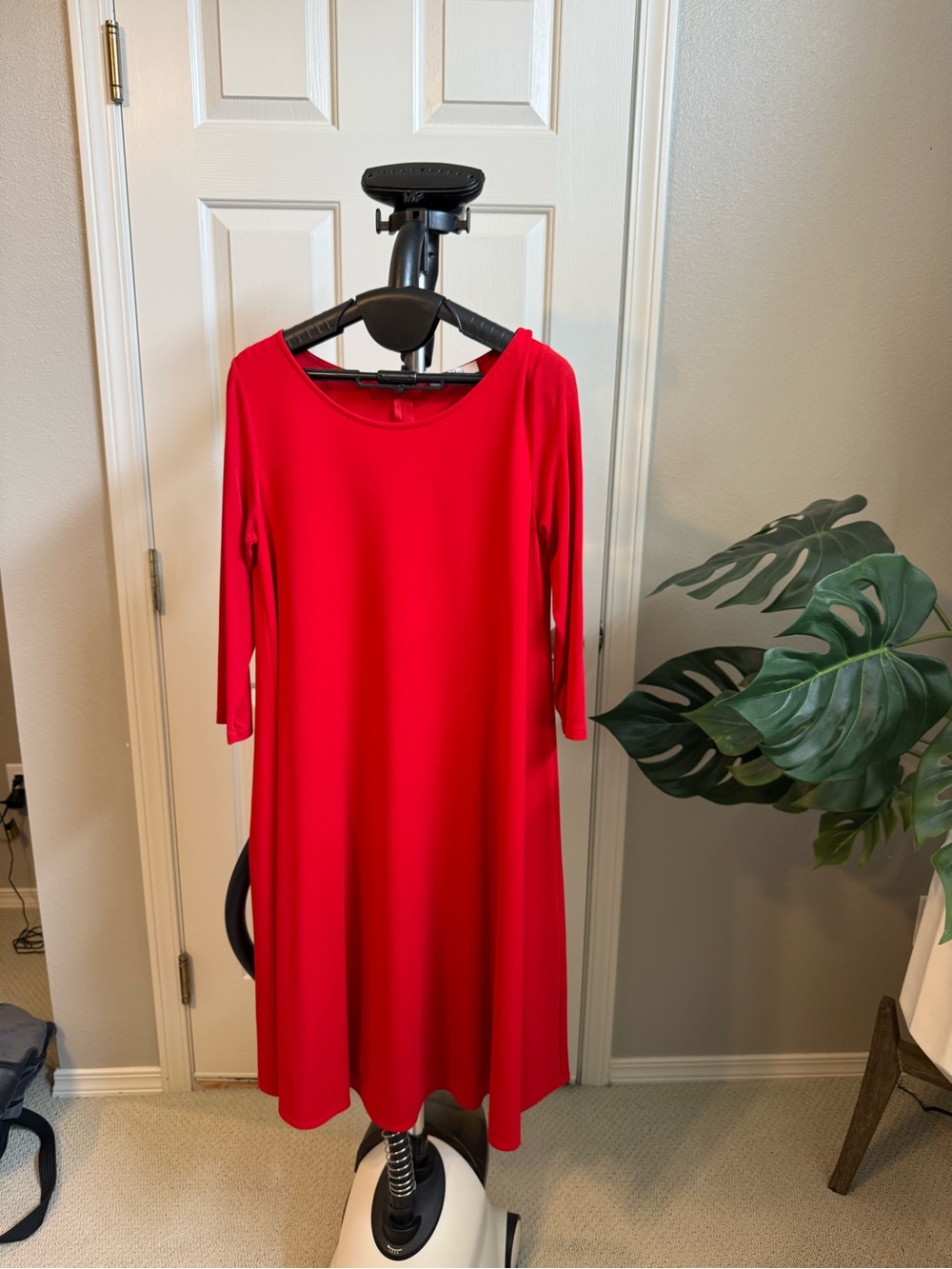 MaxMara Bright Red Long-Sleeve Scoop Neck A-Line Dress